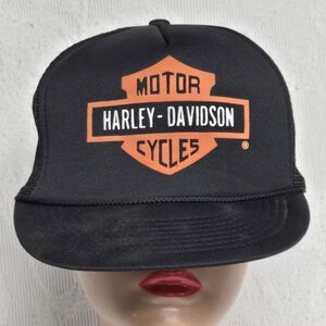 Harley Davidson Black Orange Vintage Mesh Trucker Hat Adjustable Biker Trendy
